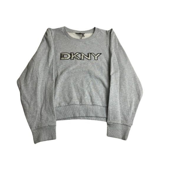 DKNY Sweatshirt Womens Extra Large Gray Sequins Logo Crew Neck Sweater Lady‎ NWT - Picture 1 of 8